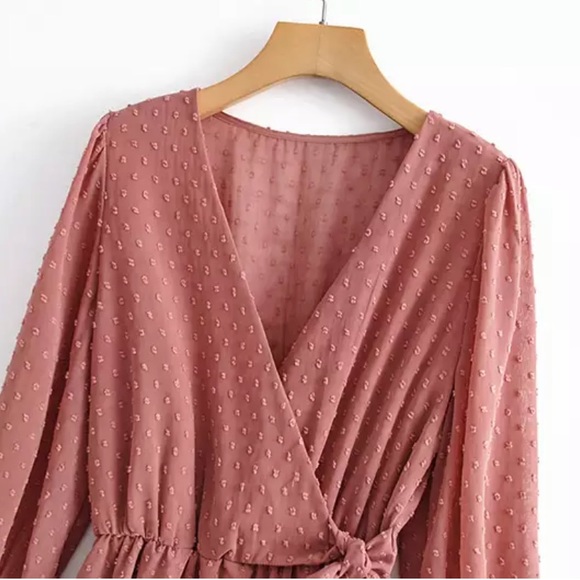 Swiss Mesh Dot Side Tie Jumpsuit Mini Dress Mauve - Picture 5 of 16